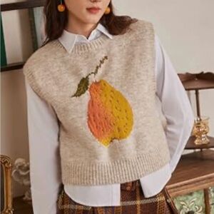 Cider Beige Sweater Vest with Fruit Design
